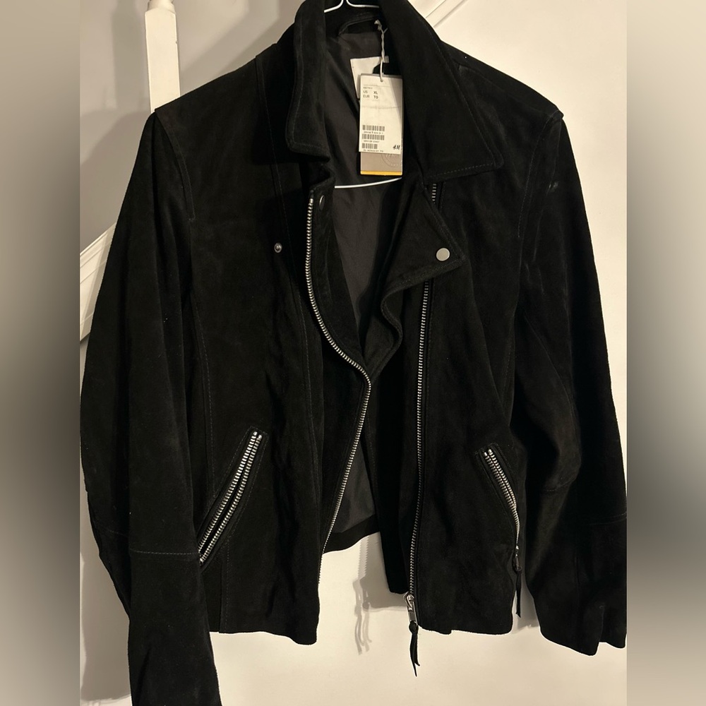 H&M Women’s Suede Biker Moto Jacket – Black with Silver Hardware | Sz. XL | NEW